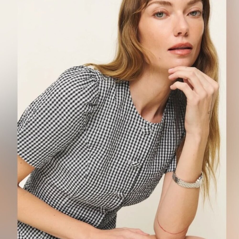 NEW Reformation Mika Two Piece Skirt Set Black White Check Gingham | US 2 UK 6 - Picture 5 of 13